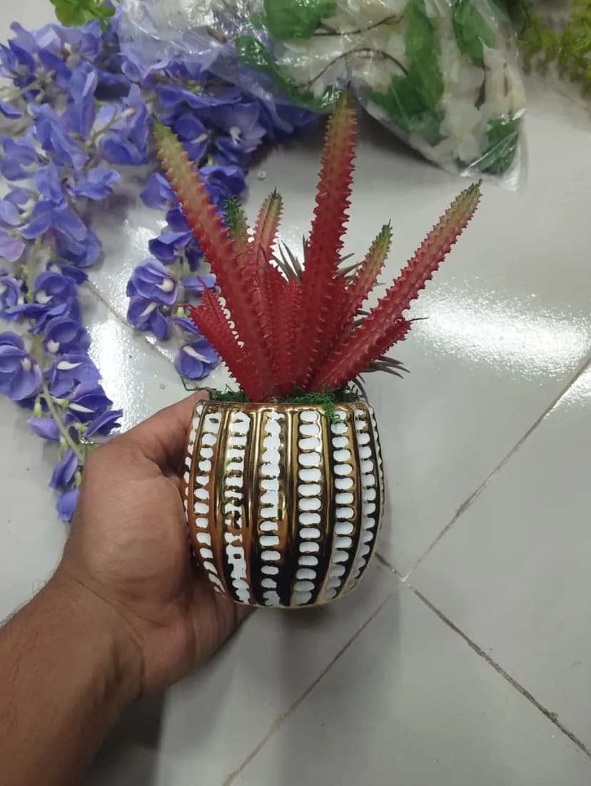 Golden Cactus Artificial Flower Decorative Piece for Modern Home and Office Decor